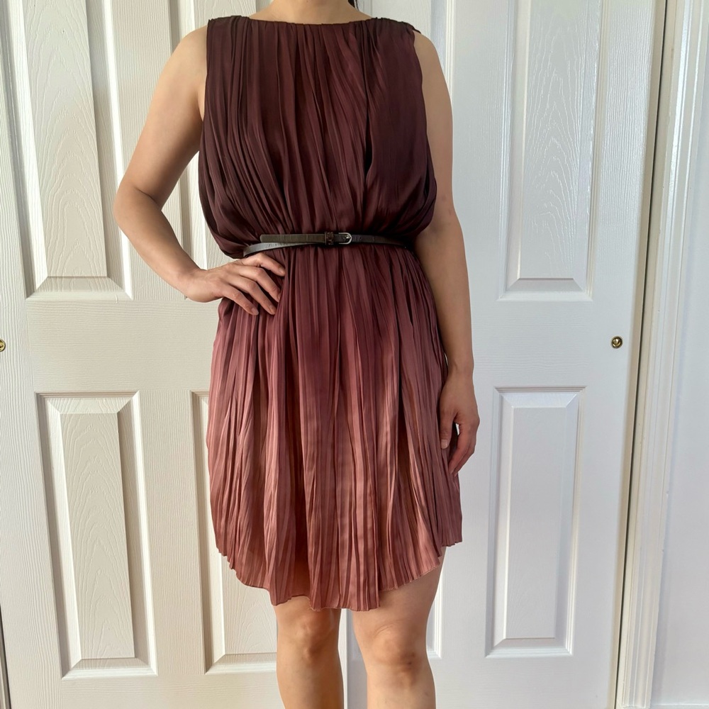 ZARA satin wrinkly ombré midi dress with belt. Size small